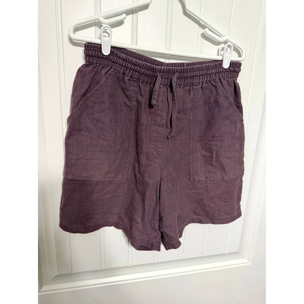 Milano Design Group Shorts Womens M Purple Linen Blend Elastic Waist Pockets